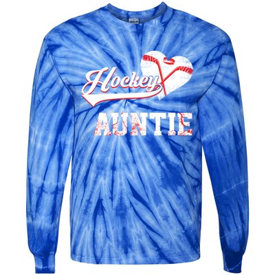 Family Hockey Player Funny Gift Hockey Auntie Cool Gift Tie-Dye Long Sleeve Shirt