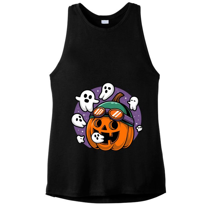 Funny Halloween Pumpkin Eating Ghost Gamer Meaningful Gift Ladies PosiCharge Tri-Blend Wicking Tank