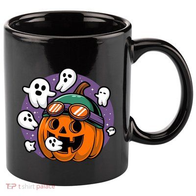 Funny Halloween Pumpkin Eating Ghost Gamer Meaningful Gift 11oz C Handle Ceramic Mug