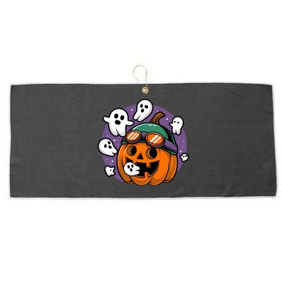 Funny Halloween Pumpkin Eating Ghost Gamer Meaningful Gift Large Microfiber Waffle Golf Towel