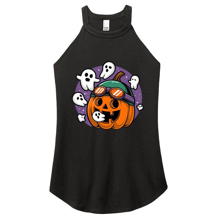 Funny Halloween Pumpkin Eating Ghost Gamer Meaningful Gift Women's Perfect Tri Rocker Tank