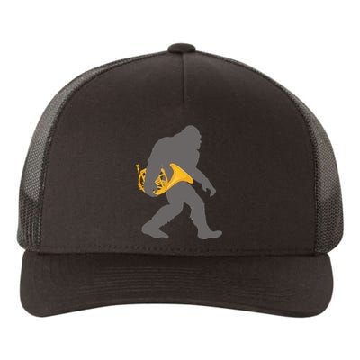 Funny Horn Player Bigfoot Musician With French Horn Yupoong Adult 5-Panel Trucker Hat