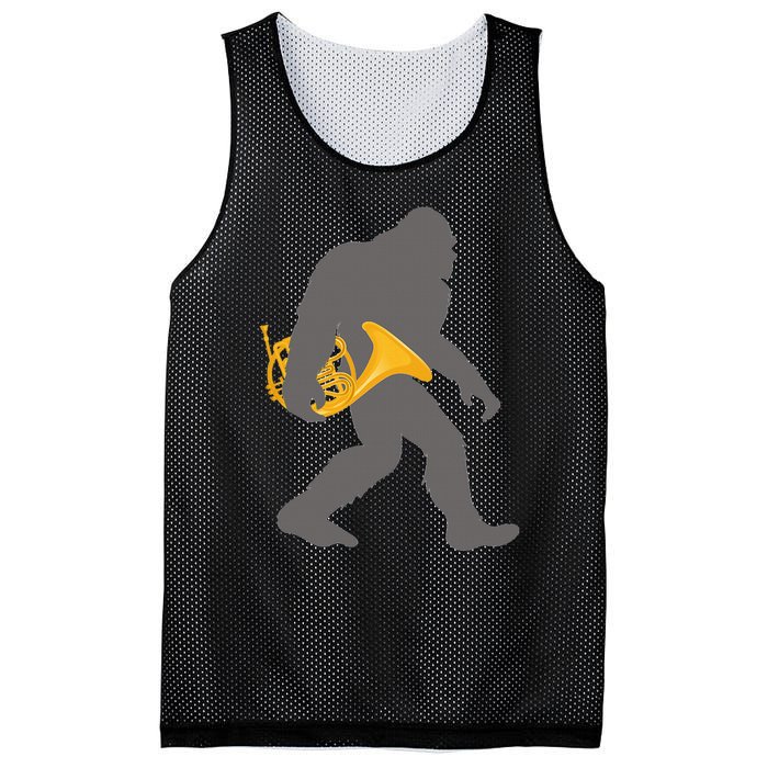 Funny Horn Player Bigfoot Musician With French Horn Mesh Reversible Basketball Jersey Tank