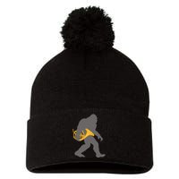 Funny Horn Player Bigfoot Musician With French Horn Pom Pom 12in Knit Beanie