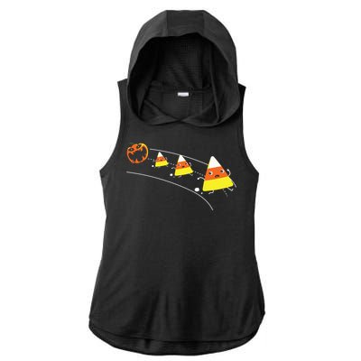 Funny Halloween Pumpkin Eating Candy Corn Ladies PosiCharge Tri-Blend Wicking Draft Hoodie Tank