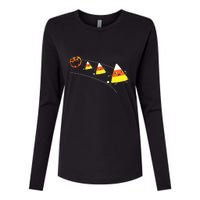 Funny Halloween Pumpkin Eating Candy Corn Womens Cotton Relaxed Long Sleeve T-Shirt