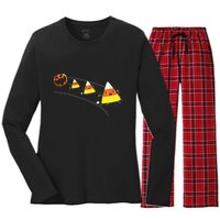 Funny Halloween Pumpkin Eating Candy Corn Women's Long Sleeve Flannel Pajama Set 