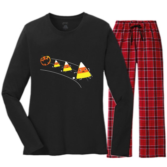 Funny Halloween Pumpkin Eating Candy Corn Women's Long Sleeve Flannel Pajama Set 