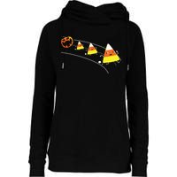 Funny Halloween Pumpkin Eating Candy Corn Womens Funnel Neck Pullover Hood