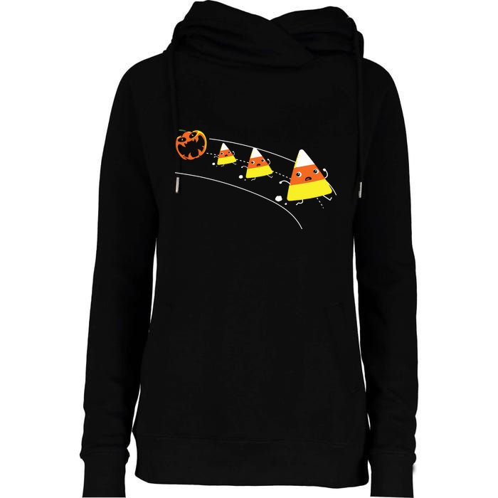 Funny Halloween Pumpkin Eating Candy Corn Womens Funnel Neck Pullover Hood