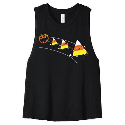 Funny Halloween Pumpkin Eating Candy Corn Women's Racerback Cropped Tank