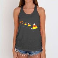 Funny Halloween Pumpkin Eating Candy Corn Women's Knotted Racerback Tank