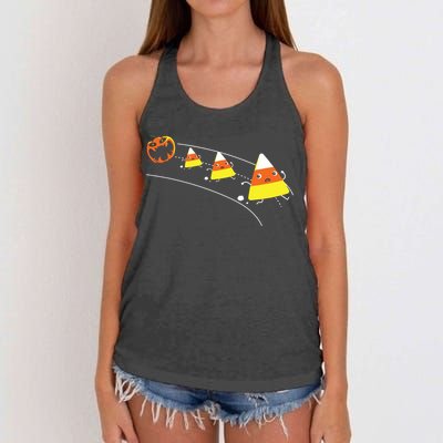 Funny Halloween Pumpkin Eating Candy Corn Women's Knotted Racerback Tank