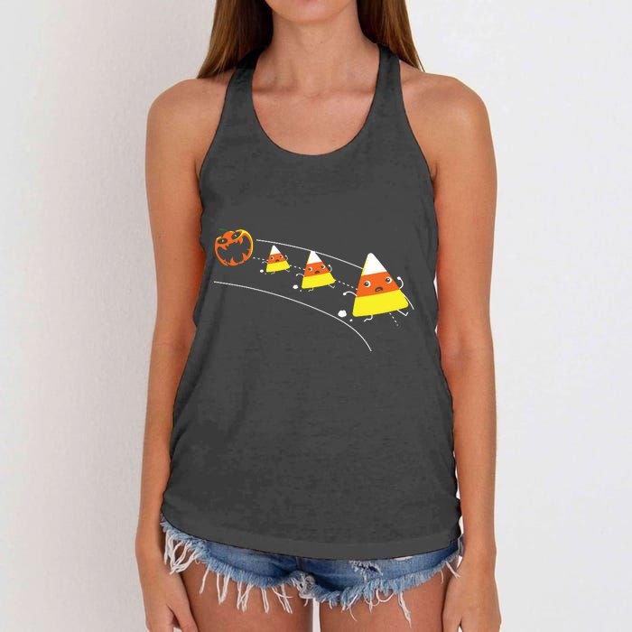 Funny Halloween Pumpkin Eating Candy Corn Women's Knotted Racerback Tank