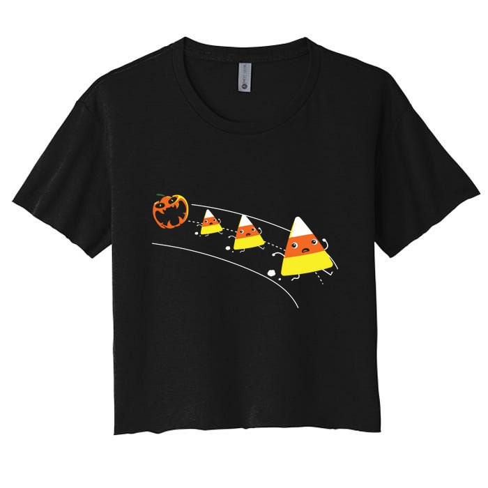 Funny Halloween Pumpkin Eating Candy Corn Women's Crop Top Tee