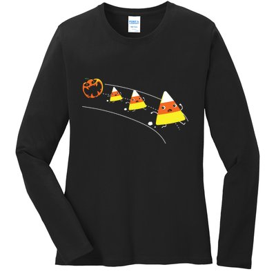 Funny Halloween Pumpkin Eating Candy Corn Ladies Long Sleeve Shirt