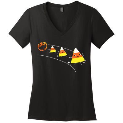 Funny Halloween Pumpkin Eating Candy Corn Women's V-Neck T-Shirt