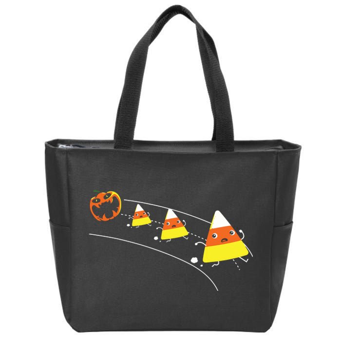 Funny Halloween Pumpkin Eating Candy Corn Zip Tote Bag