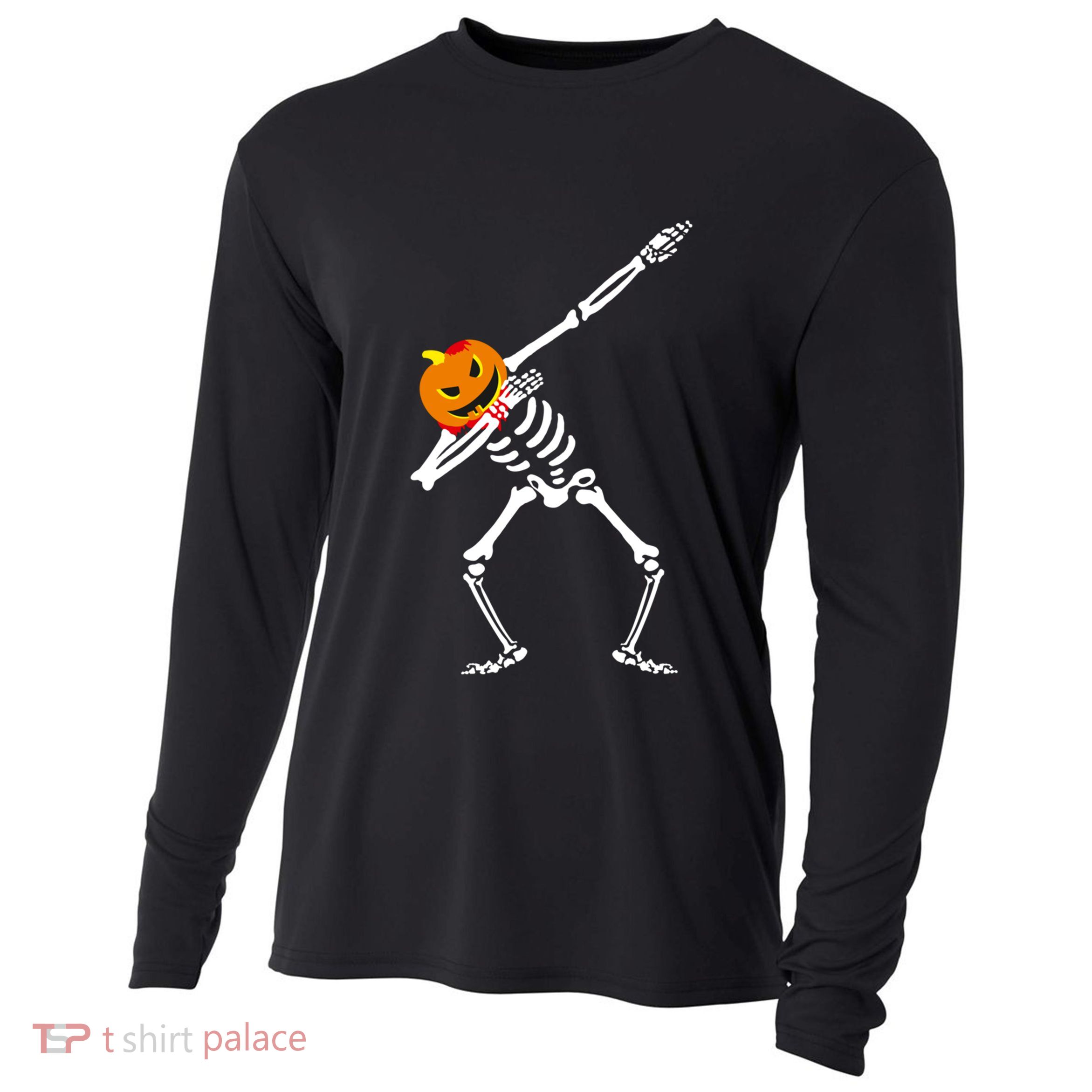 Fun Halloween Pumpkin Skeleton Dabbing Dance Scary Gift Gift Cooling Performance Long Sleeve Crew