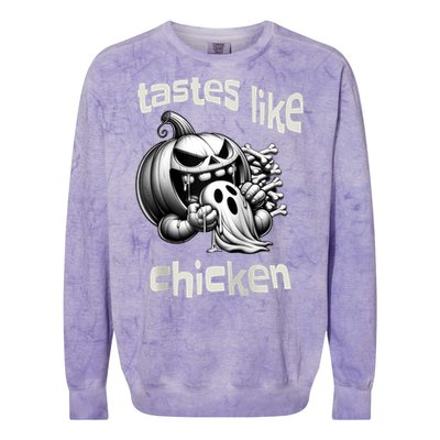 Funny Halloween Pumpkin Eating Ghost Tastes Like Chicken Colorblast Crewneck Sweatshirt