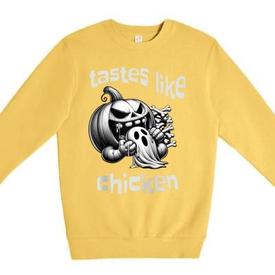 Funny Halloween Pumpkin Eating Ghost Tastes Like Chicken Premium Crewneck Sweatshirt