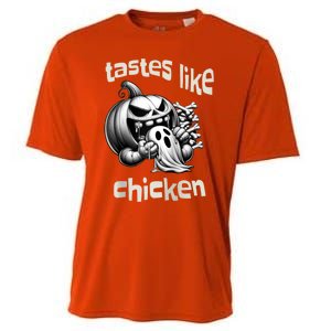 Funny Halloween Pumpkin Eating Ghost Tastes Like Chicken Cooling Performance Crew T-Shirt