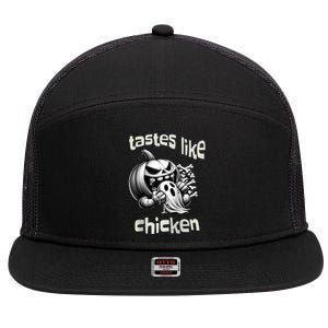 Funny Halloween Pumpkin Eating Ghost Tastes Like Chicken 7 Panel Mesh Trucker Snapback Hat