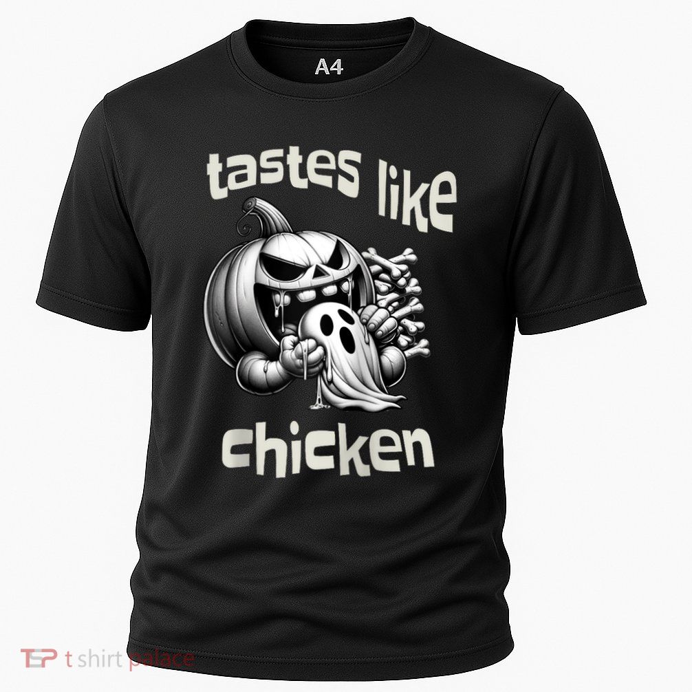 Funny Halloween Pumpkin Eating Ghost Tastes Like Chicken Performance Shirt