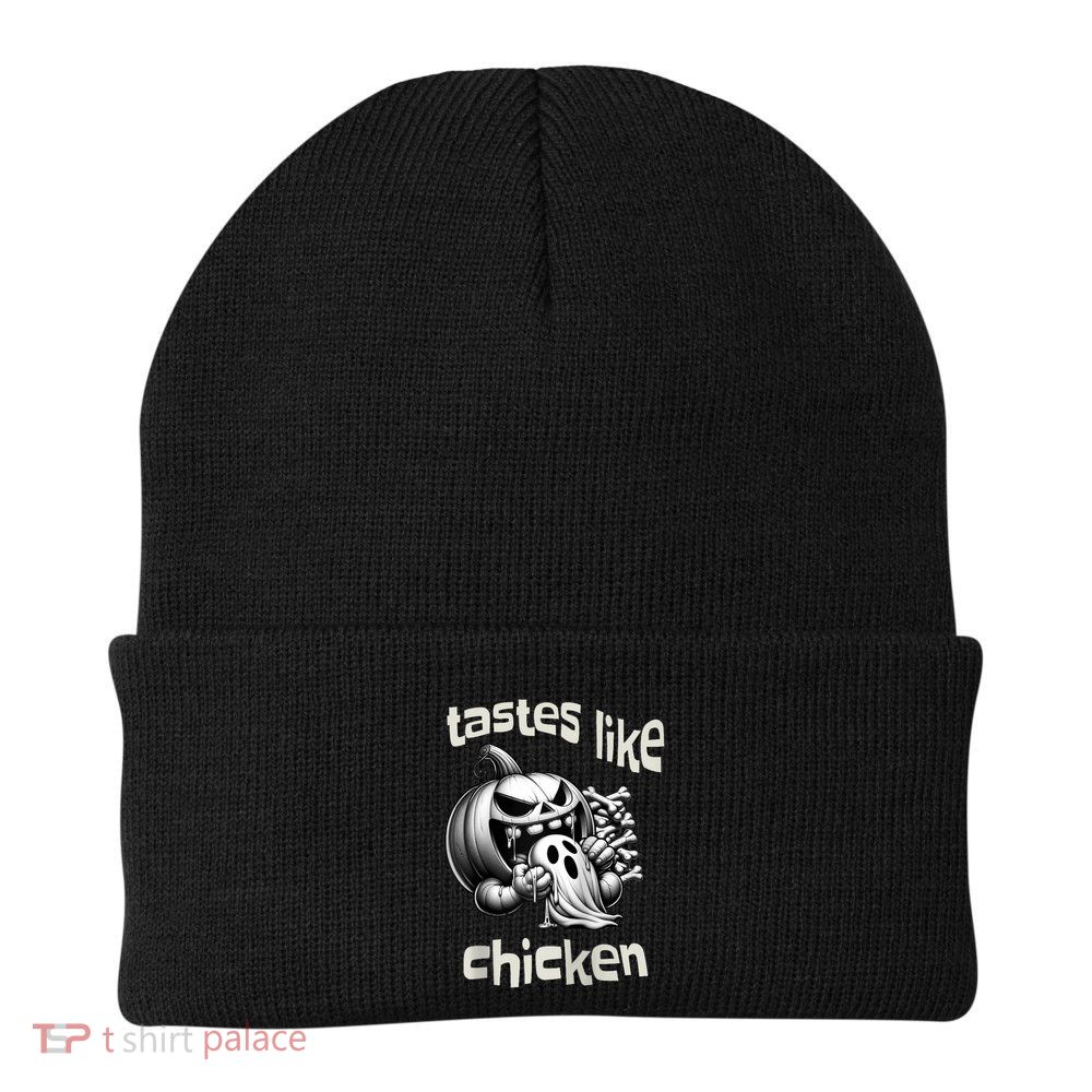 Funny Halloween Pumpkin Eating Ghost Tastes Like Chicken Beanie