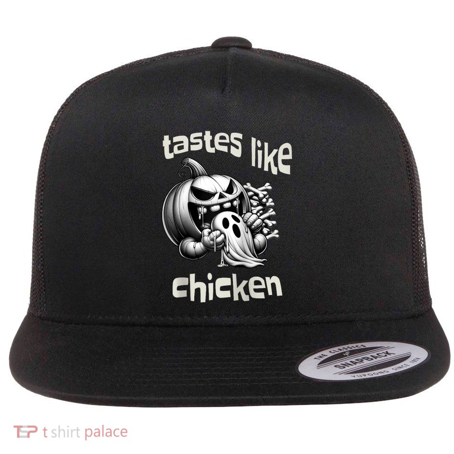 Funny Halloween Pumpkin Eating Ghost Tastes Like Chicken Flatbill Hat