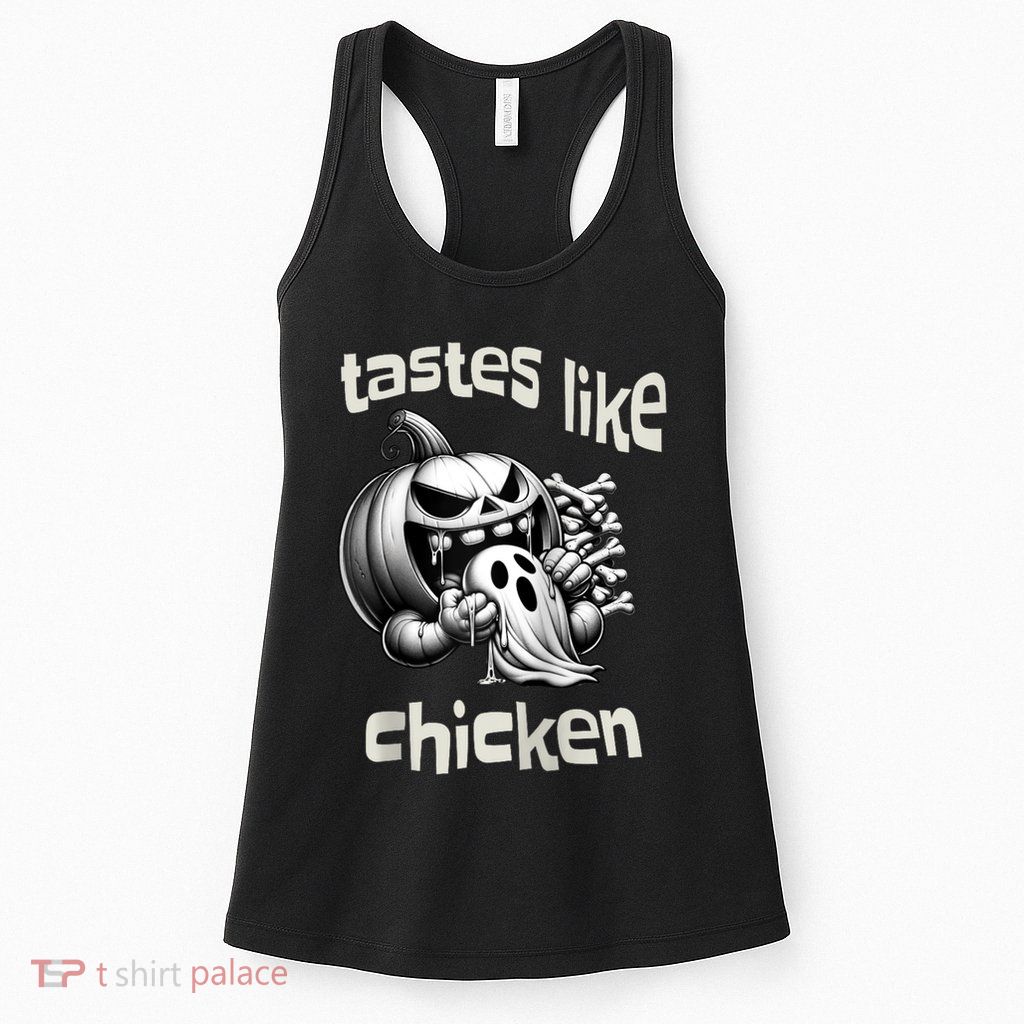 Funny Halloween Pumpkin Eating Ghost Tastes Like Chicken Womens Tank Top