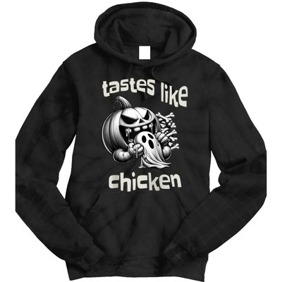 Funny Halloween Pumpkin Eating Ghost Tastes Like Chicken Tie Dye Hoodie