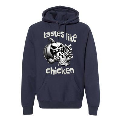 Funny Halloween Pumpkin Eating Ghost Tastes Like Chicken Premium Hoodie