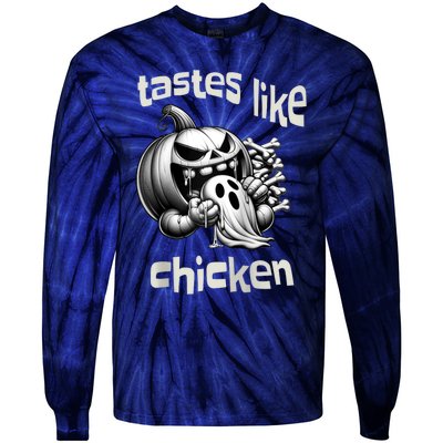 Funny Halloween Pumpkin Eating Ghost Tastes Like Chicken Tie-Dye Long Sleeve Shirt