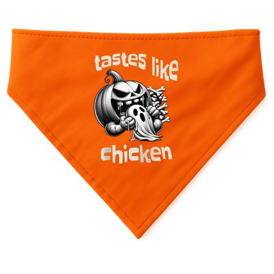 Funny Halloween Pumpkin Eating Ghost Tastes Like Chicken USA-Made Doggie Bandana