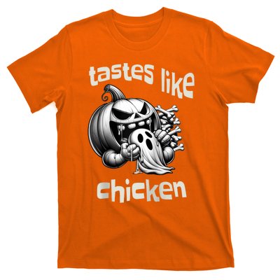 Funny Halloween Pumpkin Eating Ghost Tastes Like Chicken T-Shirt