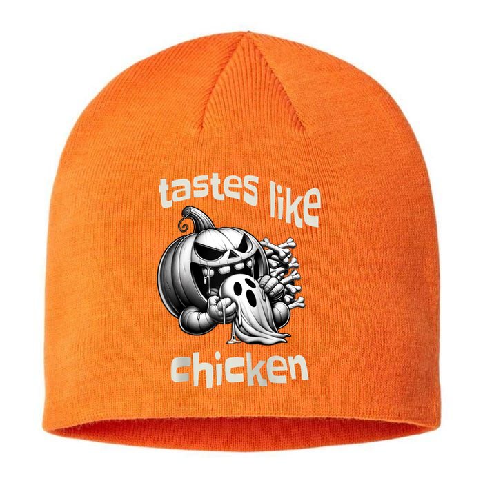 Funny Halloween Pumpkin Eating Ghost Tastes Like Chicken Sustainable Beanie