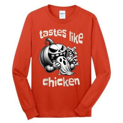 Funny Halloween Pumpkin Eating Ghost Tastes Like Chicken Tall Long Sleeve T-Shirt