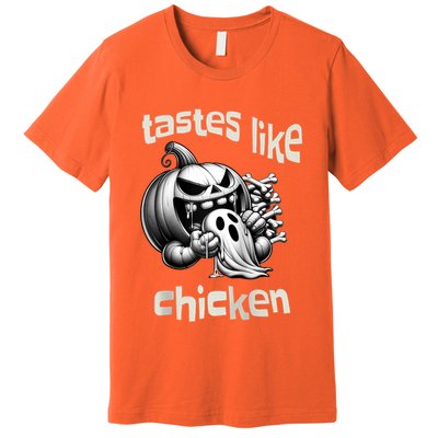 Funny Halloween Pumpkin Eating Ghost Tastes Like Chicken Premium T-Shirt