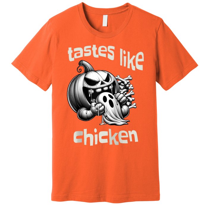 Funny Halloween Pumpkin Eating Ghost Tastes Like Chicken Premium T-Shirt