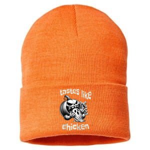 Funny Halloween Pumpkin Eating Ghost Tastes Like Chicken Sustainable Knit Beanie