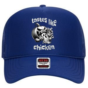 Funny Halloween Pumpkin Eating Ghost Tastes Like Chicken High Crown Mesh Back Trucker Hat