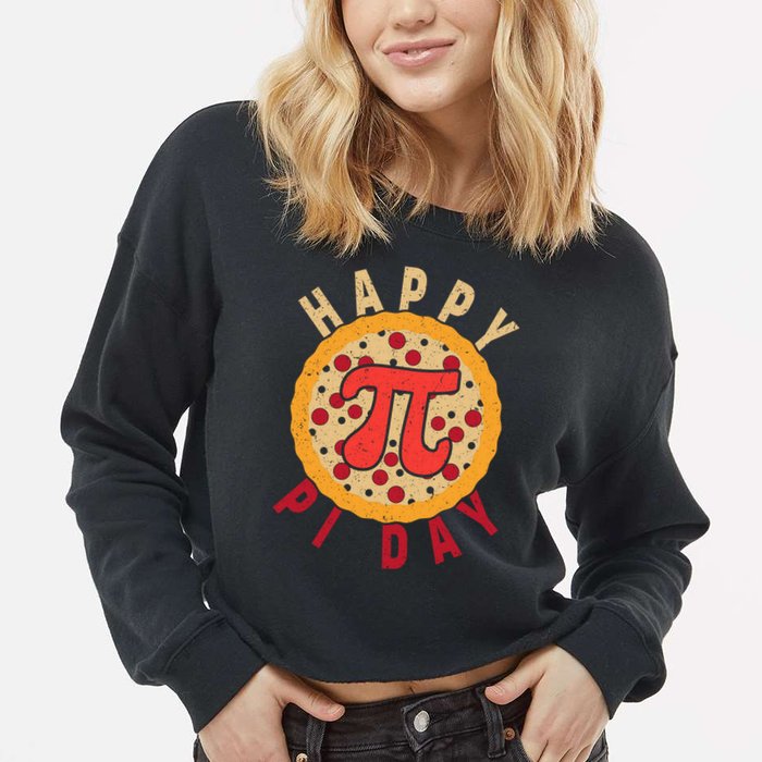 Funny Happy Pi Day Pizza Pie Cropped Pullover Crew