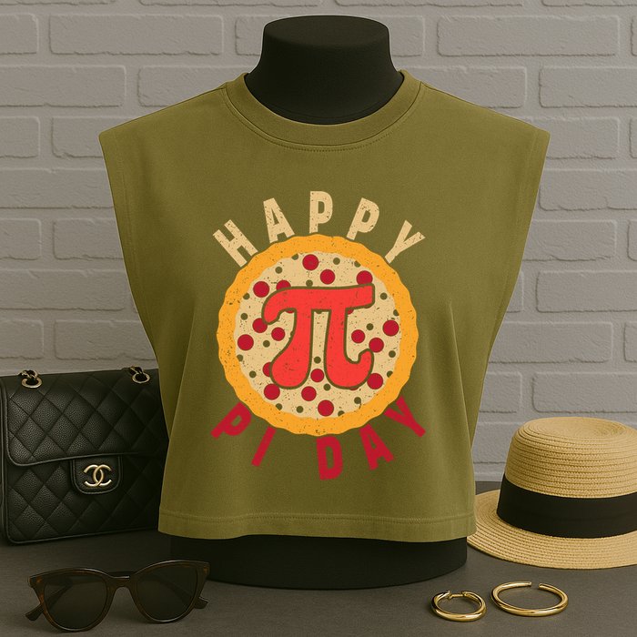 Funny Happy Pi Day Pizza Pie Garment-Dyed Women's Muscle Tee