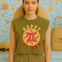 Funny Happy Pi Day Pizza Pie Garment-Dyed Women's Muscle Tee