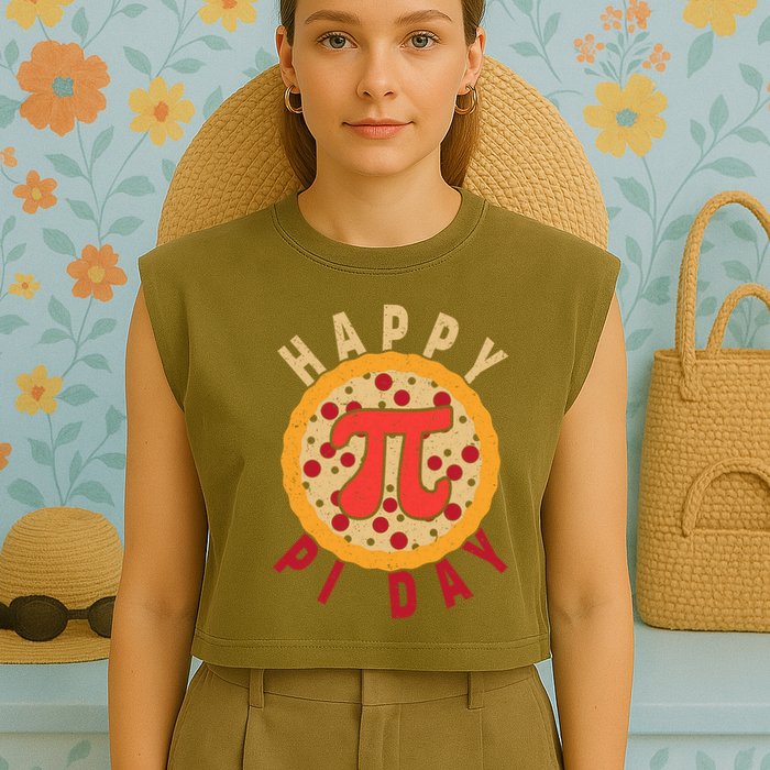 Funny Happy Pi Day Pizza Pie Garment-Dyed Women's Muscle Tee