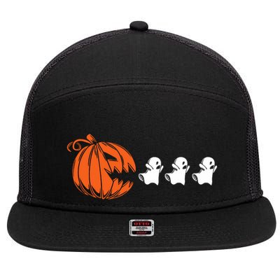 Funny Halloween Pumpkin Eating Ghost Gamer 7 Panel Mesh Trucker Snapback Hat