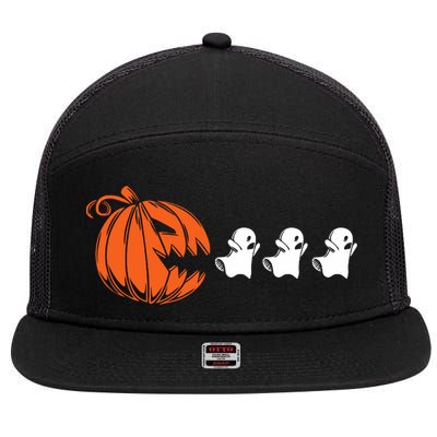 Funny Halloween Pumpkin Eating Ghost Gamer 7 Panel Mesh Trucker Snapback Hat