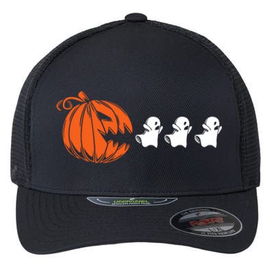 Funny Halloween Pumpkin Eating Ghost Gamer Flexfit Unipanel Trucker Cap