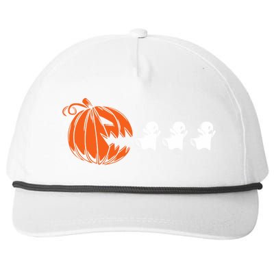 Funny Halloween Pumpkin Eating Ghost Gamer Snapback Five-Panel Rope Hat